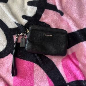 Black pebbled Coach wristlet
